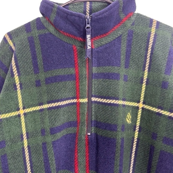 Vintage Nautica Made In USA Plaid Quarter Zip Fleece - Picture 2 of 7